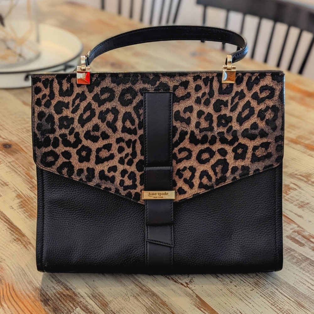 Kate Spade black leather and calf hair large satchel
